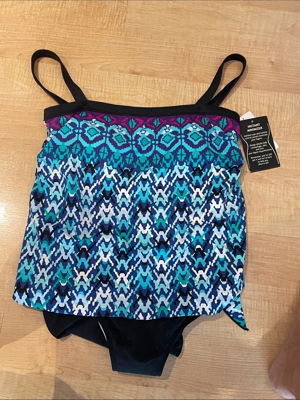 Maxine Blue/Teal print one piece swim suit with removable straps New with tags